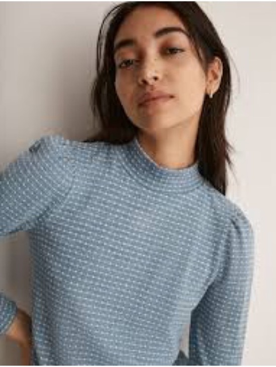 Madewell Tops - Madewell Light Blue Mock Neck Textured Top